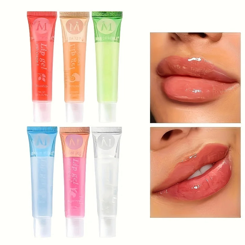 6-Piece Lip Gloss Set – Moisturizing Clear Lip Oils with Rosehip, Argan, Coconut & Peppermint – Non-Sticky Shine & Natural Plumping
