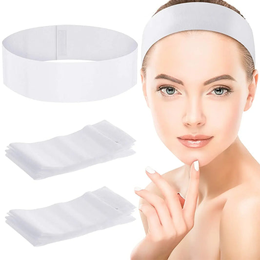 100pcs Disposable Spa Facial Headbands – Soft Stretch Non-Woven with Velcro Closure for Skincare & Spa Treatments