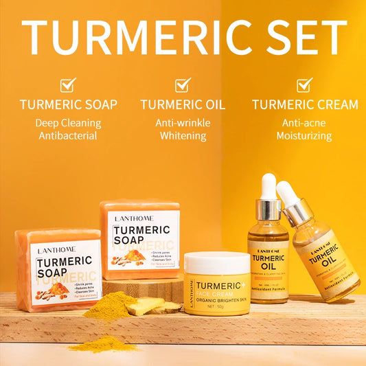 3PCS Turmeric Skincare Set – Brightening Face Soap, Essential Oil & Whitening Cream