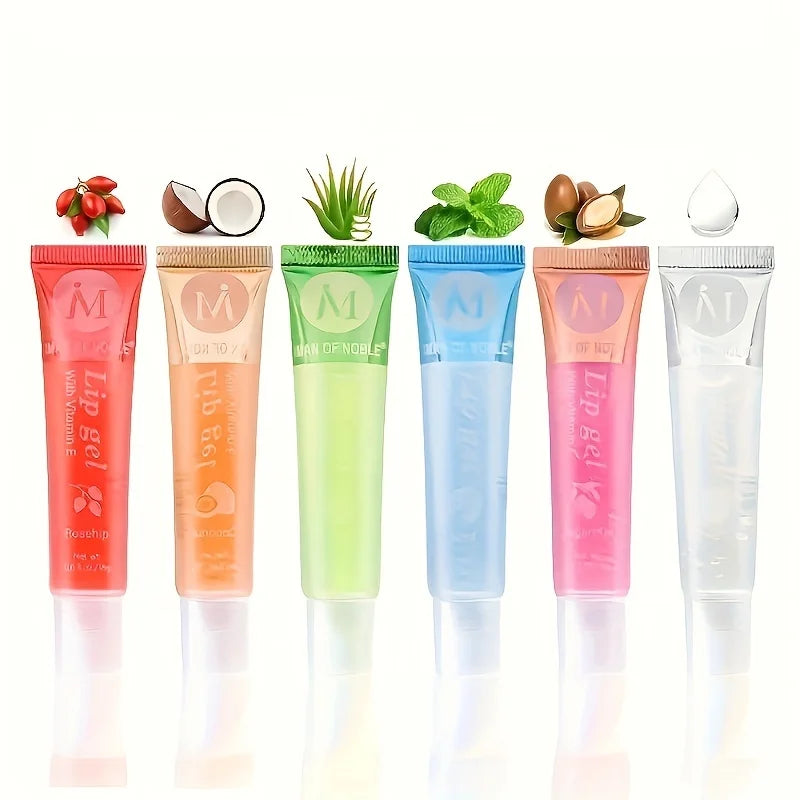 6-Piece Lip Gloss Set – Moisturizing Clear Lip Oils with Rosehip, Argan, Coconut & Peppermint – Non-Sticky Shine & Natural Plumping