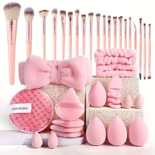 20/40 Pcs Pink Makeup Brush Set – Soft Brushes + Beauty Blender, Ideal Gift for Women