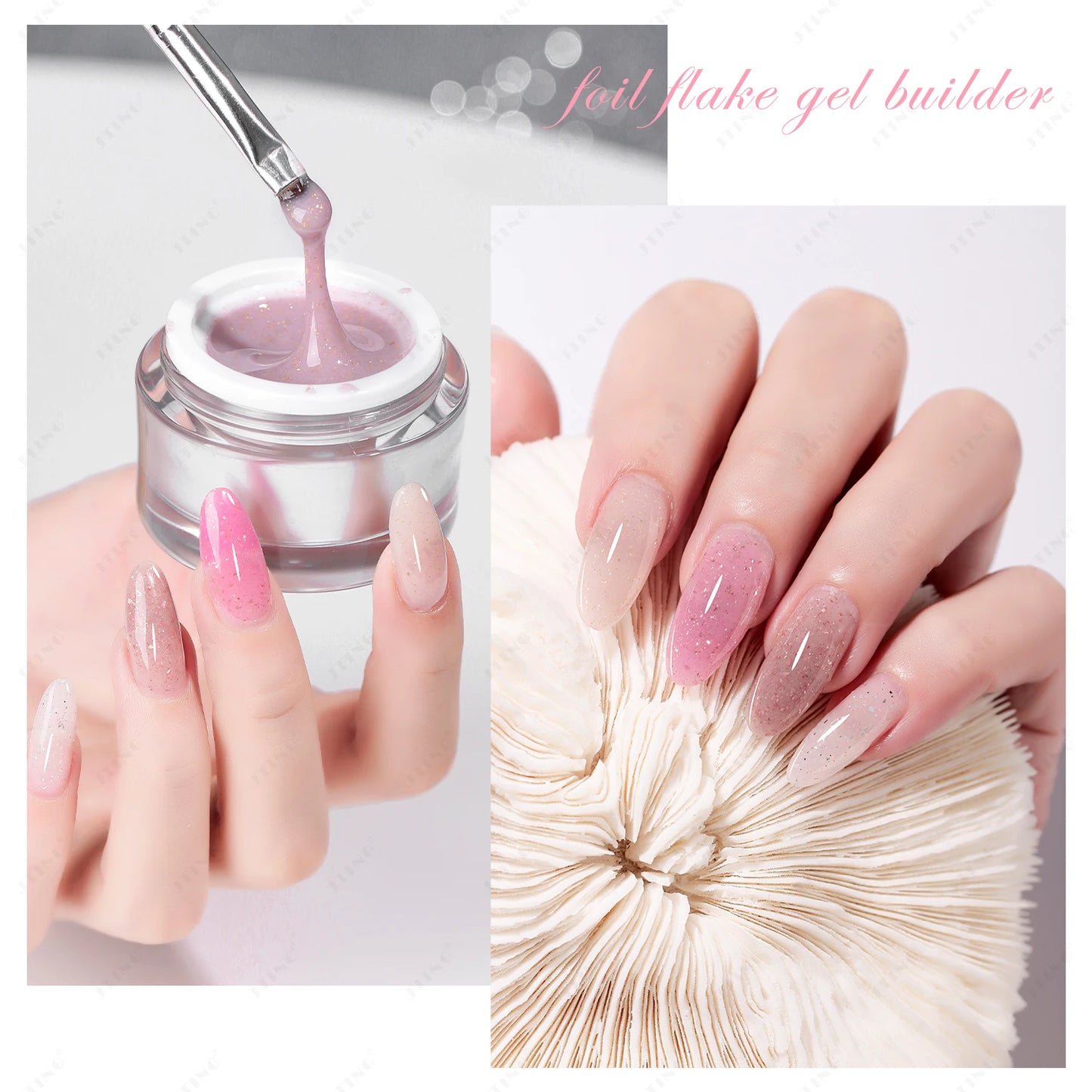 Foil Flake Builder Gel – HEMA-Free Nail Extension Gel | 16 Glittering Camouflage Colors