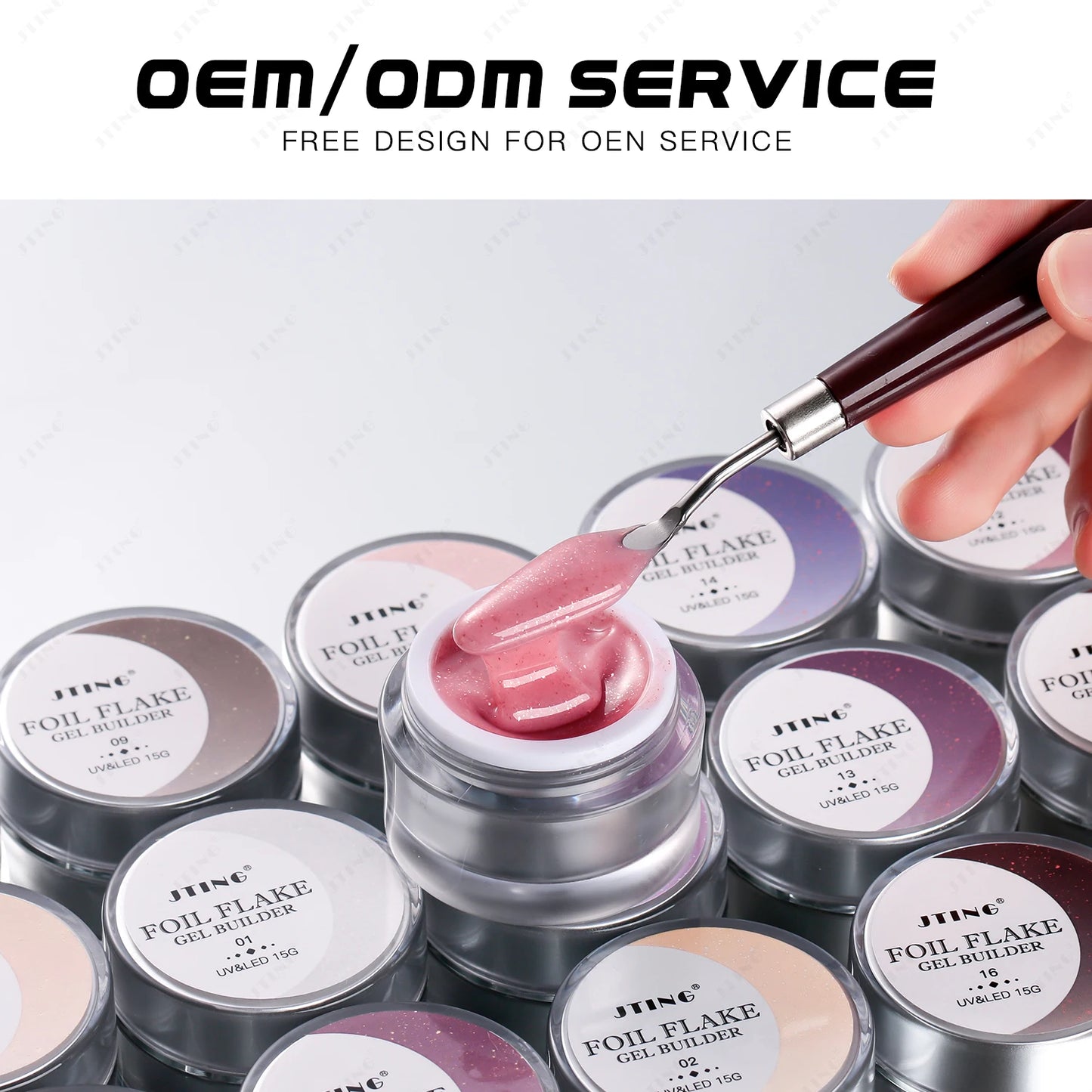 Foil Flake Builder Gel – HEMA-Free Nail Extension Gel | 16 Glittering Camouflage Colors