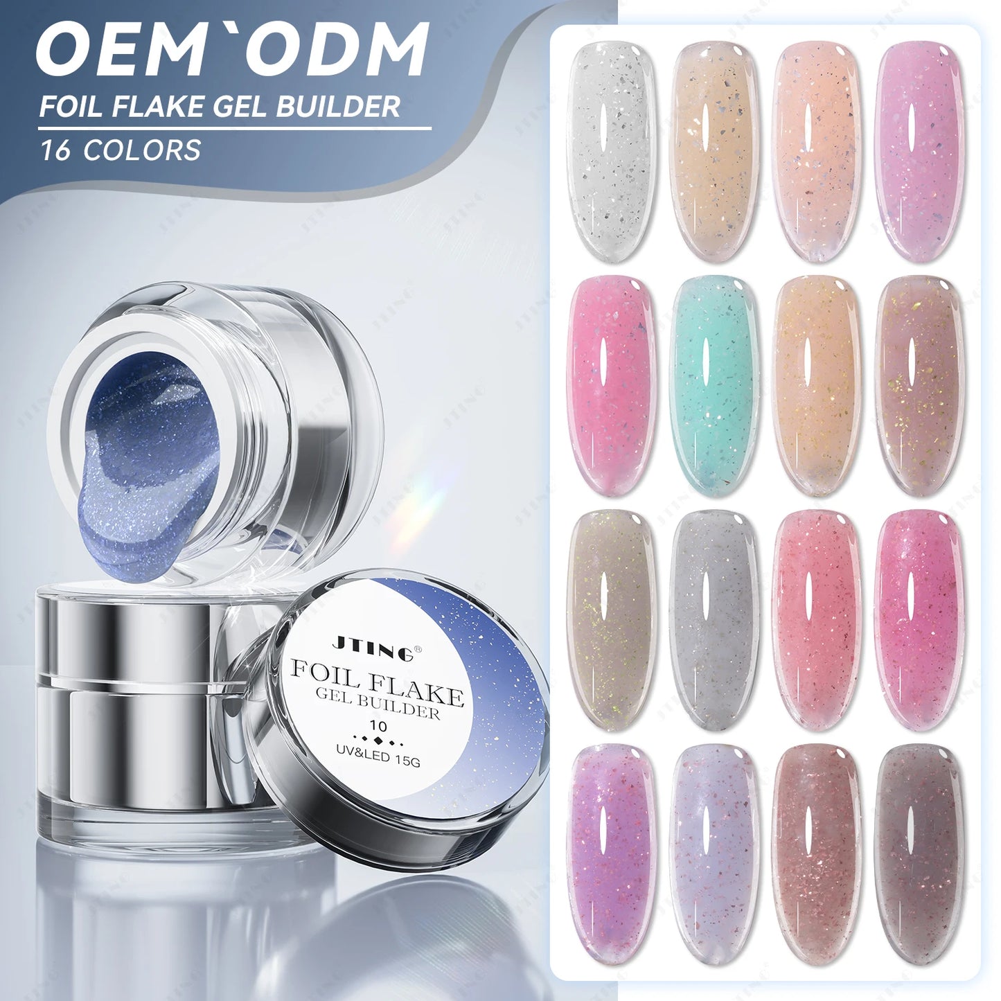 Foil Flake Builder Gel – HEMA-Free Nail Extension Gel | 16 Glittering Camouflage Colors