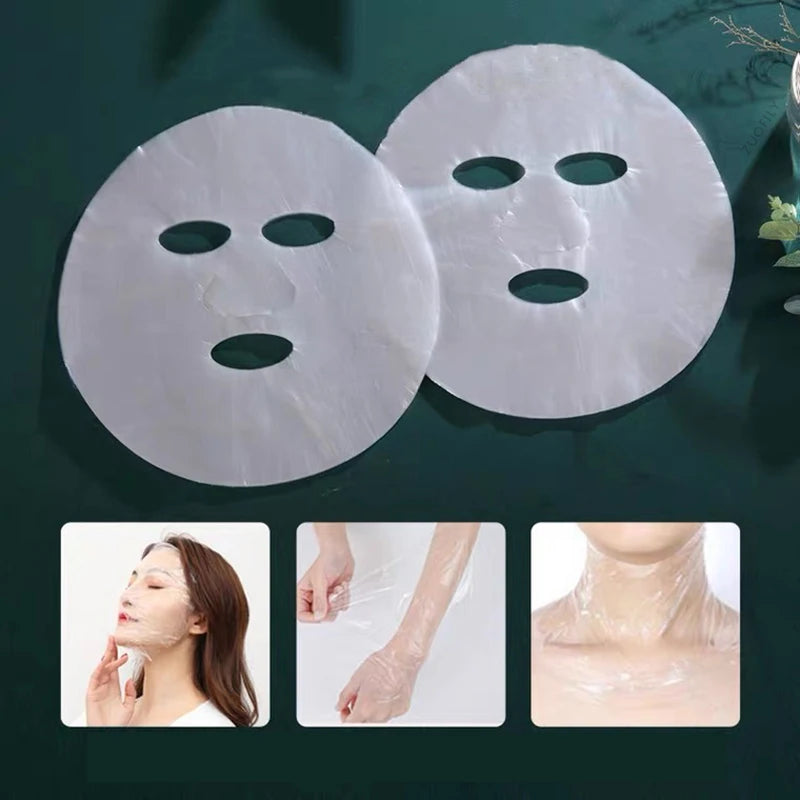 100Pcs Disposable Plastic Wrap Masks for Face, Neck & Nose – Hydration Booster for Facial Treatments