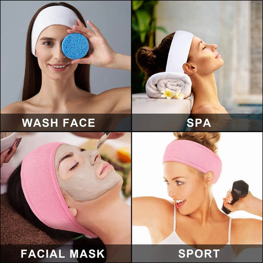 3PCS Adjustable Spa Headbands – Soft, Non-Slip Toweling Hair Wraps for Facial & Makeup