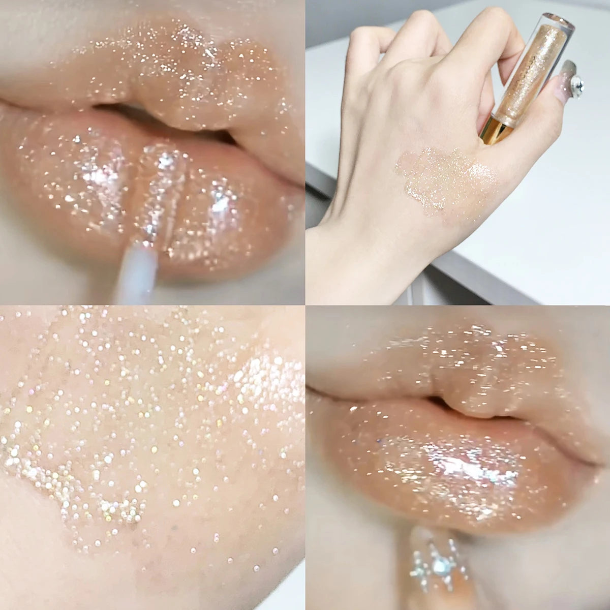 High-Shine Glitter Lip Gloss – Moisturizing Mirror Lip Glaze with Plumping Effect & Sparkle Finish