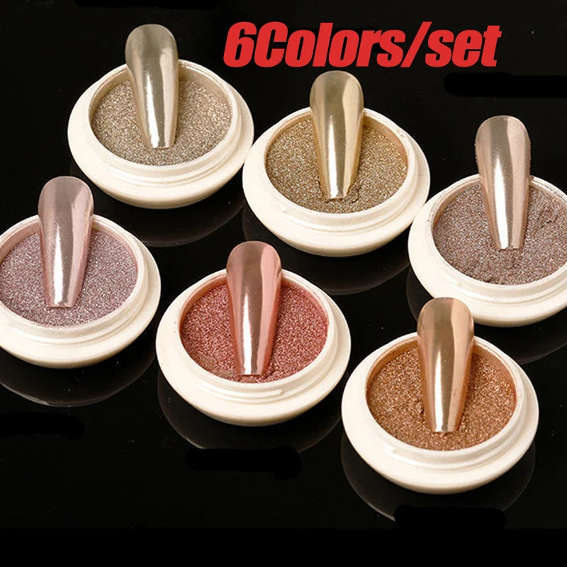 Metallic Chrome Mirror Nail Powder – Gold, Rose Gold, Champagne (1–6 Jars, 20+ Options) | DIY UV Gel Polish Nail Dust