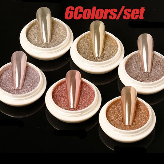 Metallic Chrome Mirror Nail Powder – Gold, Rose Gold, Champagne (1–6 Jars, 20+ Options) | DIY UV Gel Polish Nail Dust