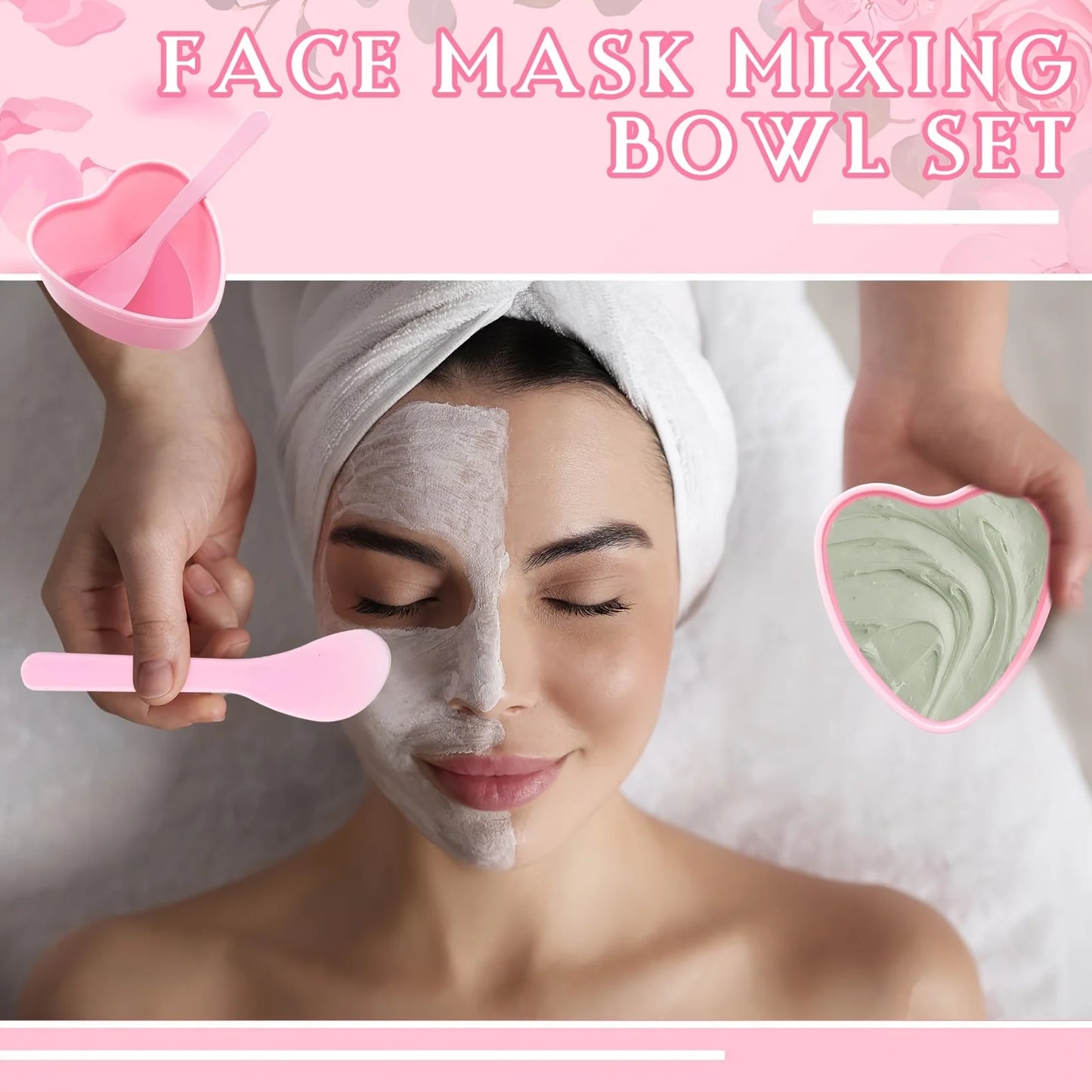 6-Piece Pink Heart-Shaped Face Mask Mixing Bowl Set – DIY Spa Tool Kit with Scraper & Spatulas for Home or Salon Use