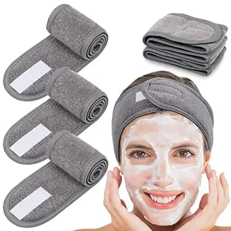 3PCS Adjustable SPA Facial Headbands – Soft Toweling Hair Bands for Face Washing & Makeup