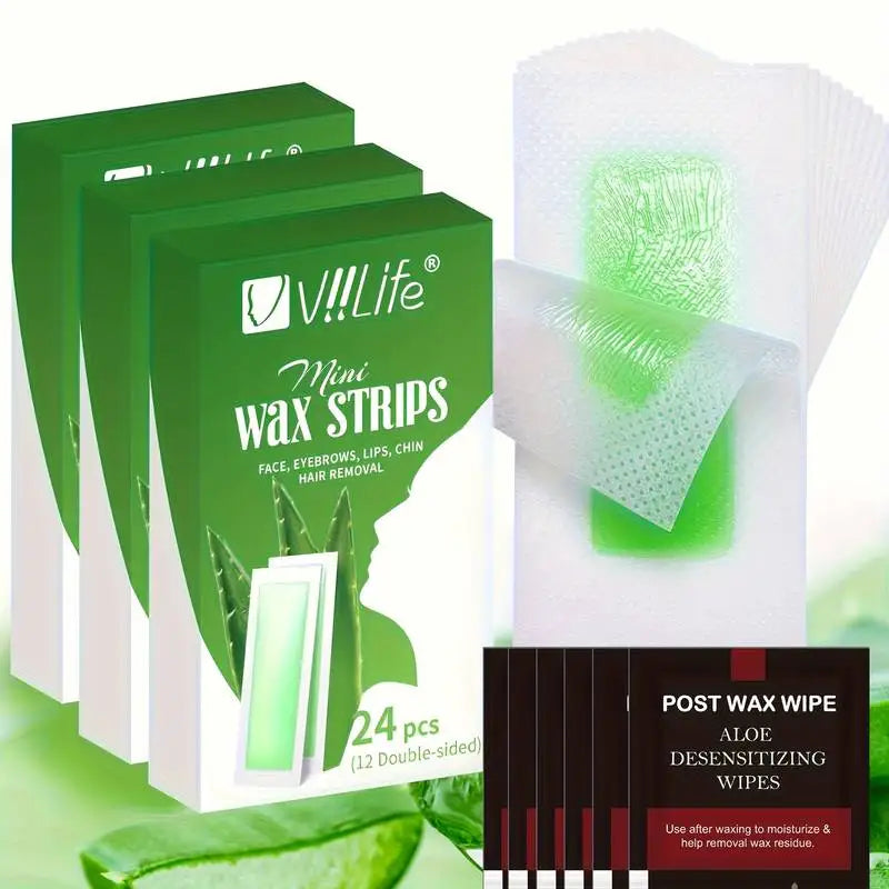 Facial Wax Strips – Aloe Hair Removal Kit for Face & Body (24, 48, 72 pcs)