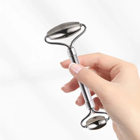 Stainless Steel Face Roller & Gua Sha Set – Double-Headed Massager for Face, Neck & Body