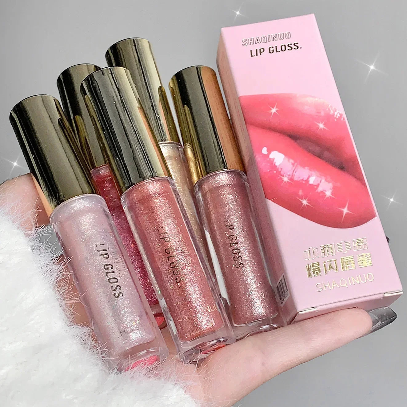 Diamond Glitter Liquid Lip Gloss – Shimmering Mirror Shine, Moisturizing Lip Oil, Plumping Clear Tint (10 Colors)