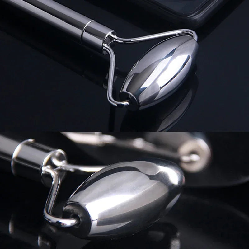 Stainless Steel Face Roller & Gua Sha Set – Double-Headed Massager for Face, Neck & Body