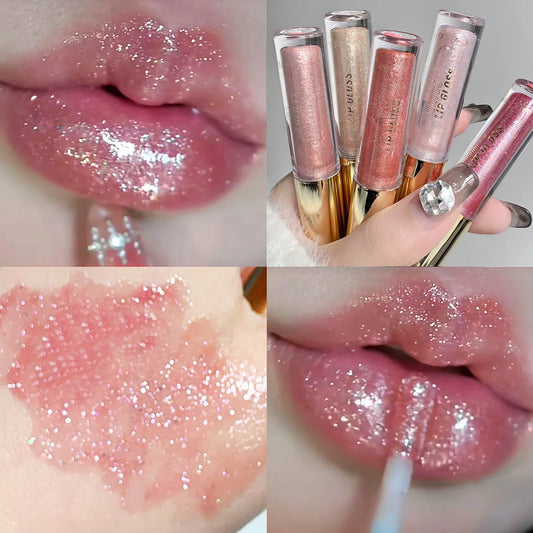 High-Shine Glitter Lip Gloss – Moisturizing Mirror Lip Glaze with Plumping Effect & Sparkle Finish