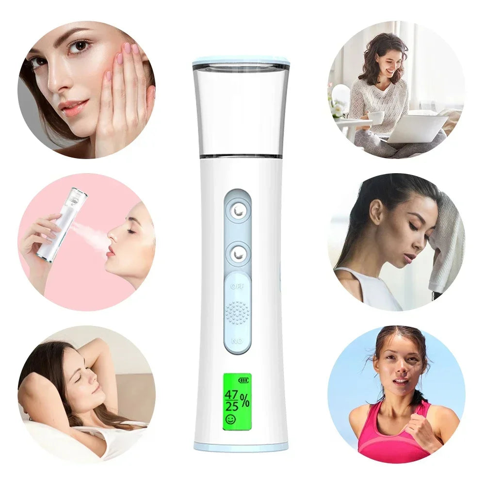 Nano Mist Sprayer with Skin Moisture Tester – 30ml Portable Face Steamer for Deep Hydration & Glow