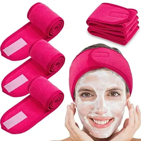 3PCS Adjustable Spa Headbands – Soft, Non-Slip Toweling Hair Wraps for Facial & Makeup