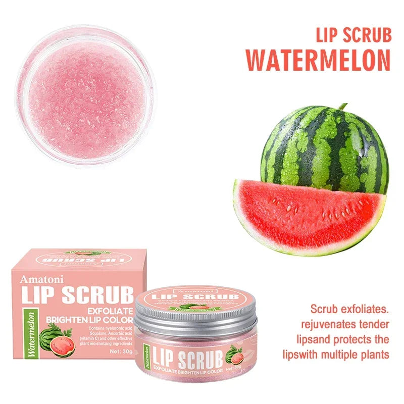 Luxury Lip Scrub 30g – Raspberry, Vanilla, Coconut & Watermelon | Natural Exfoliant & Moisturizer