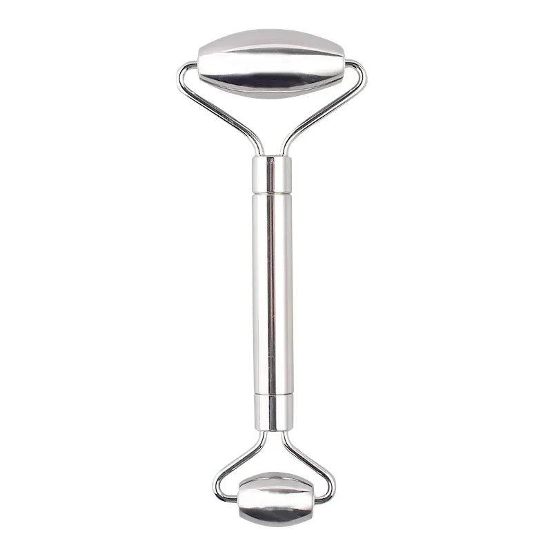 Stainless Steel Face Roller & Gua Sha Set – Double-Headed Massager for Face, Neck & Body
