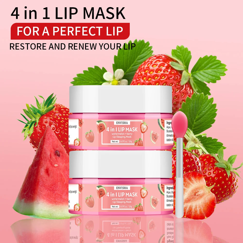 ENVISHA 4-in-1 Lip Care Set – Hydrating Lip Mask & Exfoliating Scrub for Dry, Chapped Lips