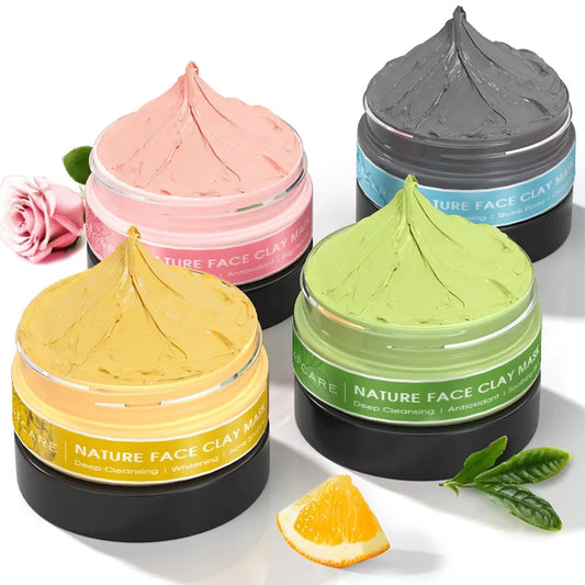 AFCare™ Natural Clay Mask Set – Deep Cleansing & Pore Refining Facial Skincare (4 x 80g)