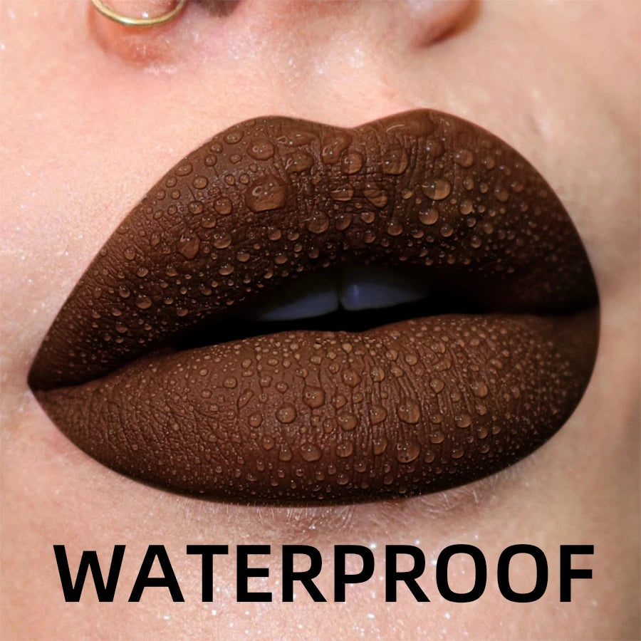 Matte Velvet Brown Lip Gloss – Waterproof, Long-Lasting, Non-Sticky Hydrating Lip Mud with Smooth Finish