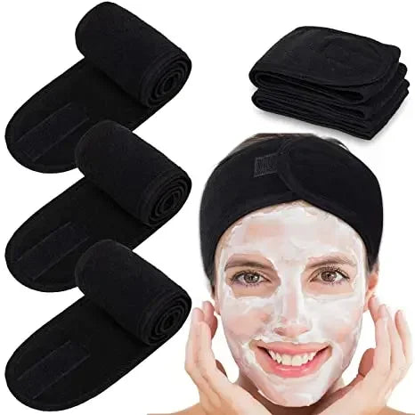 3PCS Adjustable Spa Headbands – Soft, Non-Slip Toweling Hair Wraps for Facial & Makeup