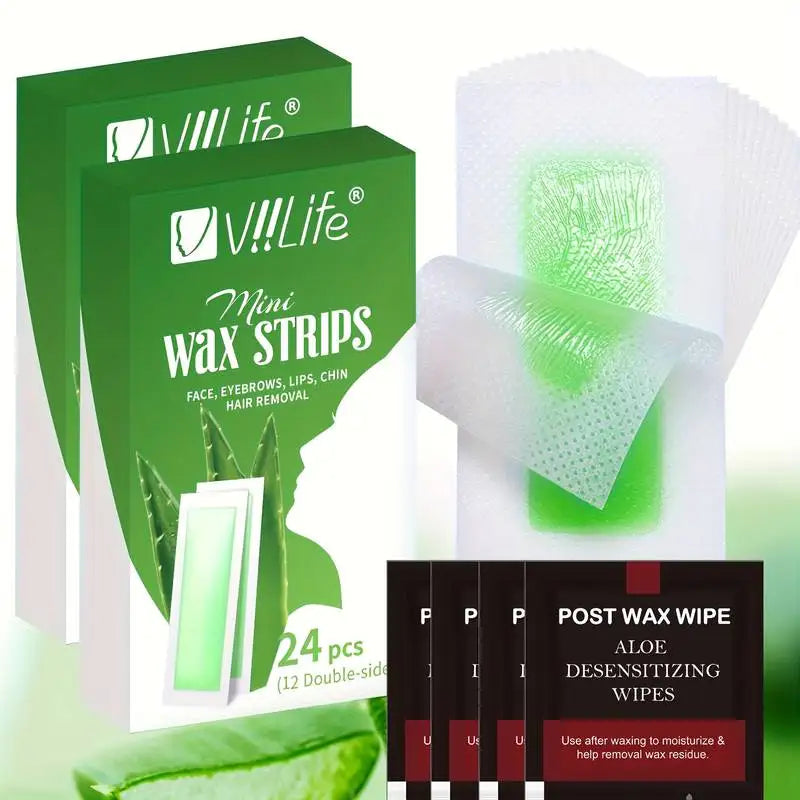 Facial Wax Strips – Aloe Hair Removal Kit for Face & Body (24, 48, 72 pcs)
