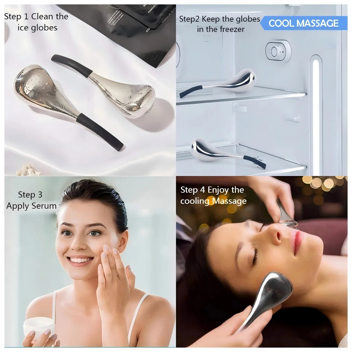 Stainless Steel Ice Globes for Face & Eyes – Cryo Facial Massage Tools for Lifting, Depuffing & Skin Refreshment