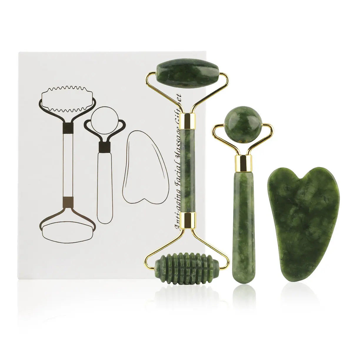 Kit 3-en-1 Jade Roller & Gua Sha – Soin Visage Complet