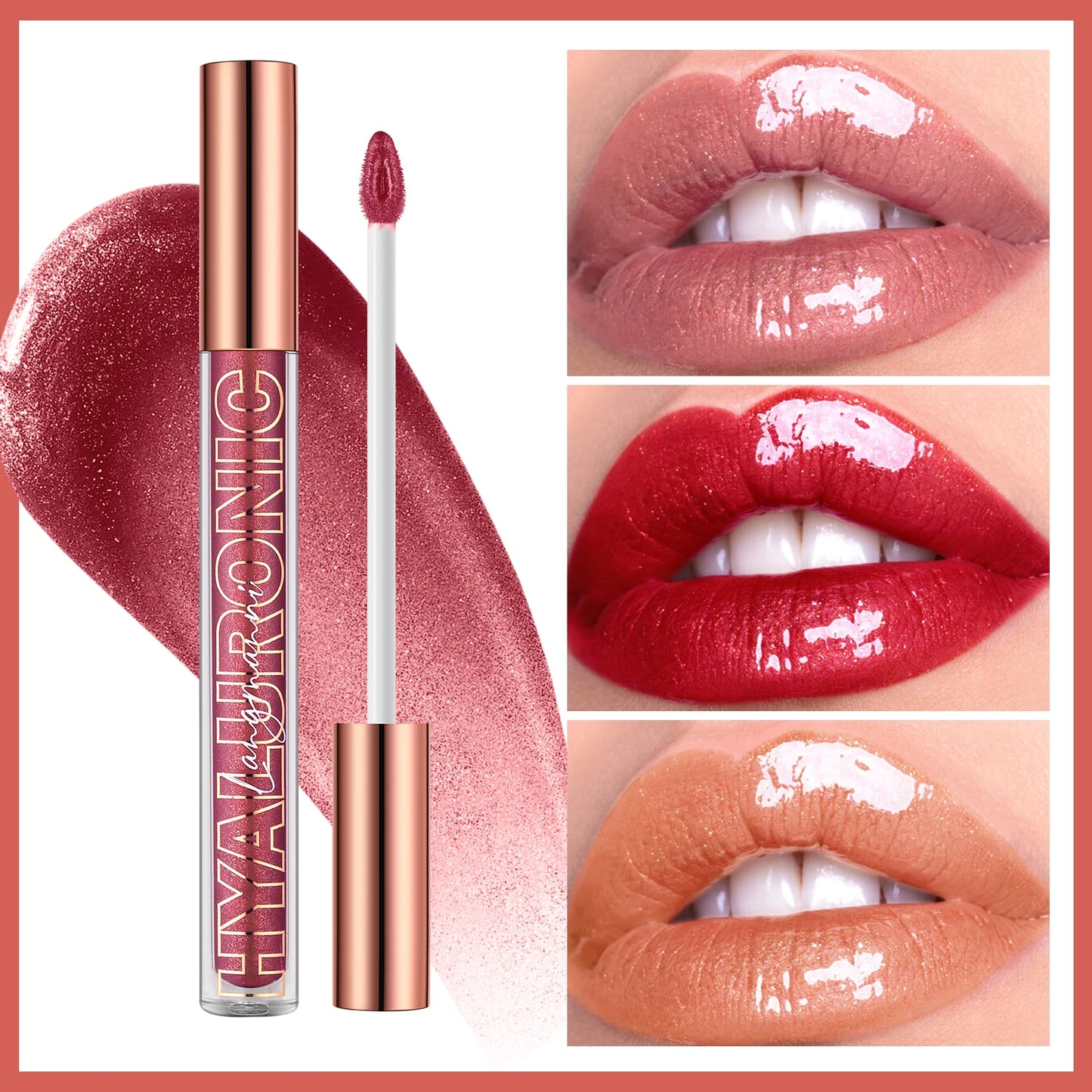 Hyaluronic Lip Gloss – 8-Color Shiny Lip Tint | Moisturizing, Long-Lasting, Non-Sticky Formula