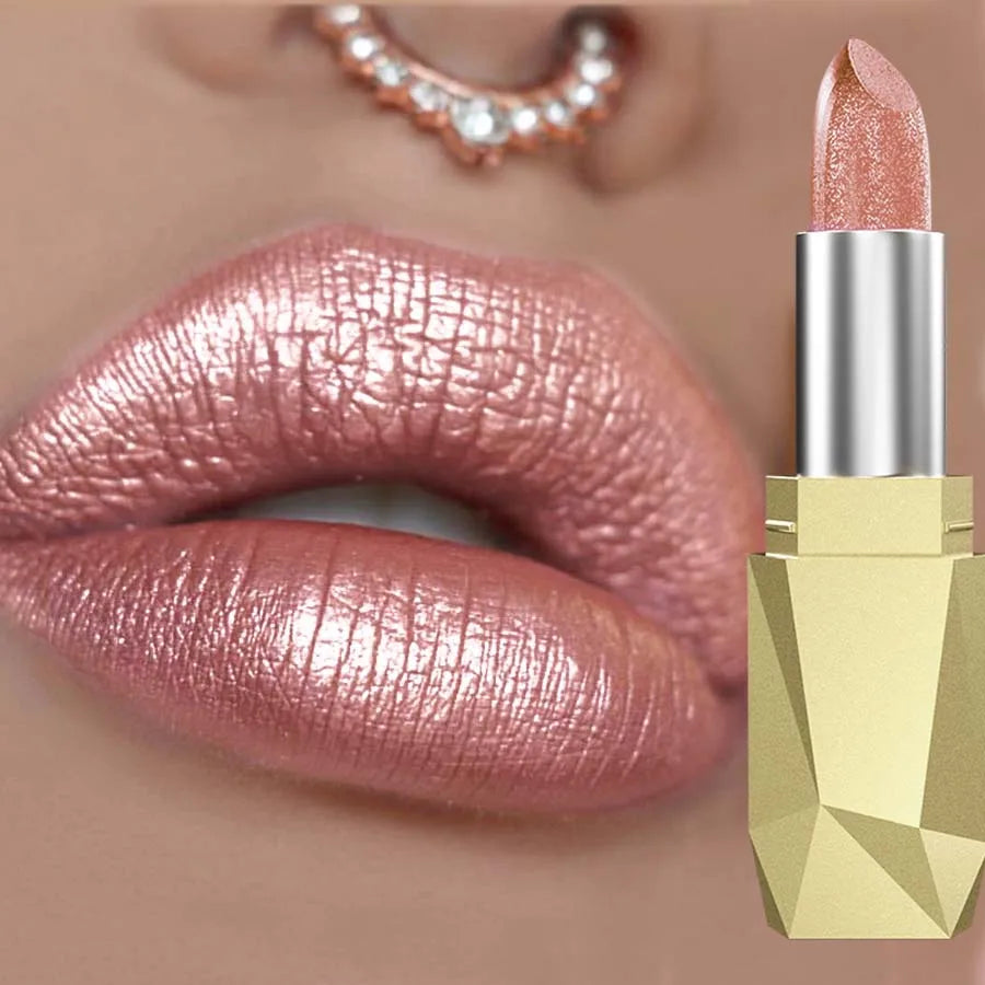 Metallic Glitter Lipstick – Long-Lasting, Waterproof, Shiny Lip Glaze with Moisturizing Finish | Shade #118