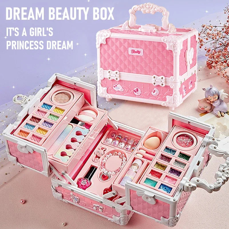 Princess Makeup Kit for Kids – 49PCS Washable & Non-Toxic Play Set with Cosmetic Case