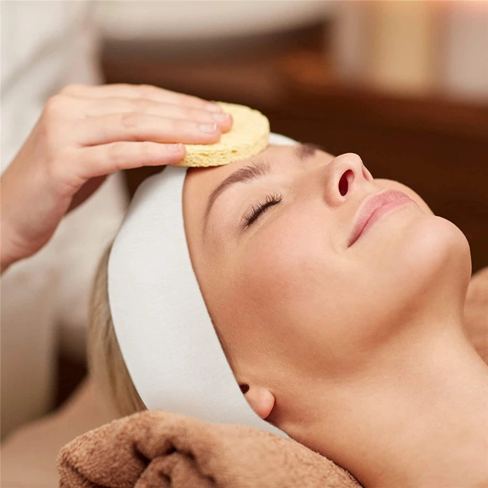 100pcs Disposable Spa Facial Headbands – Soft Stretch Non-Woven with Velcro Closure for Skincare & Spa Treatments
