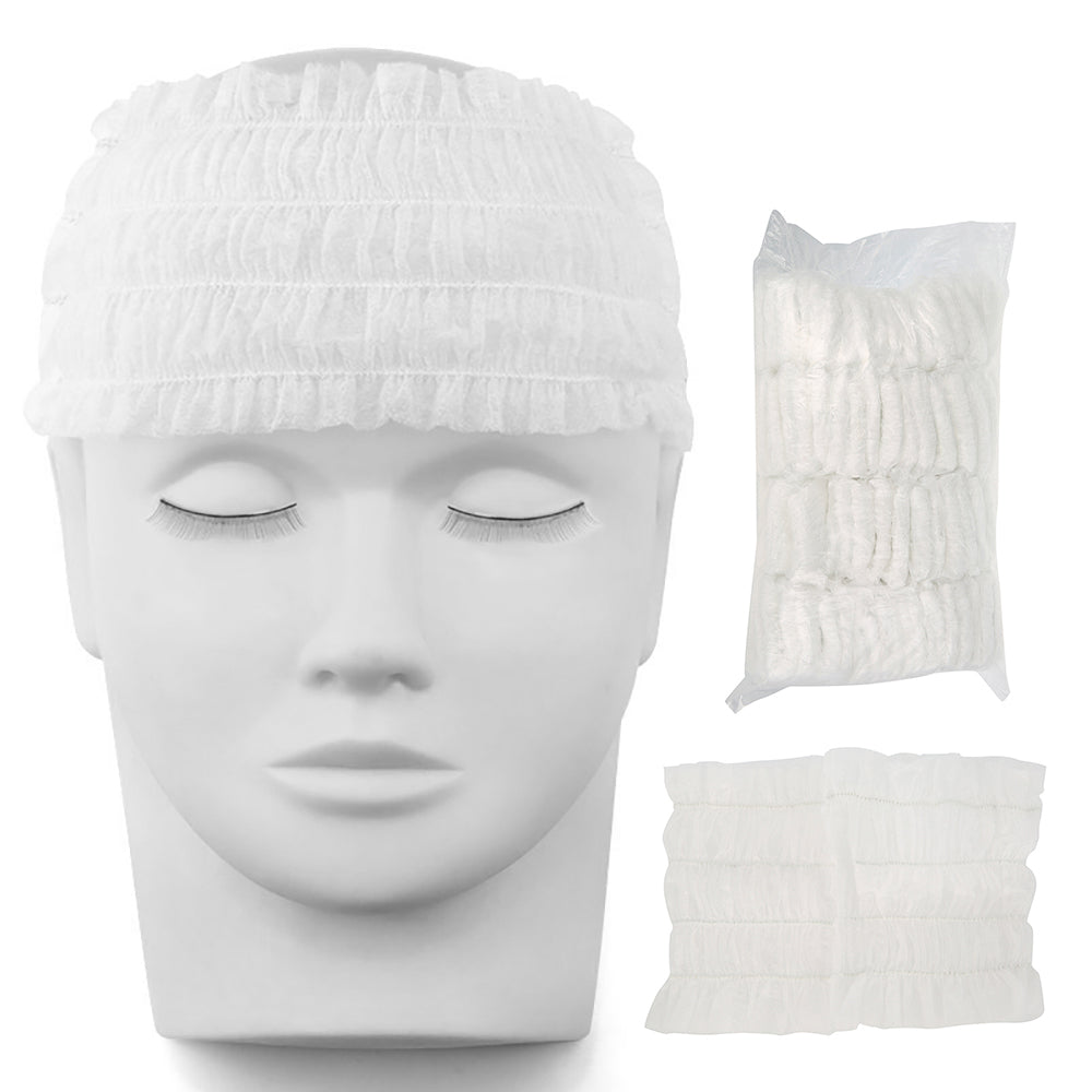 100pcs Disposable Spa Headbands – Soft Stretch Non-Woven Hair Bands for Facial, Skincare & Salon Use