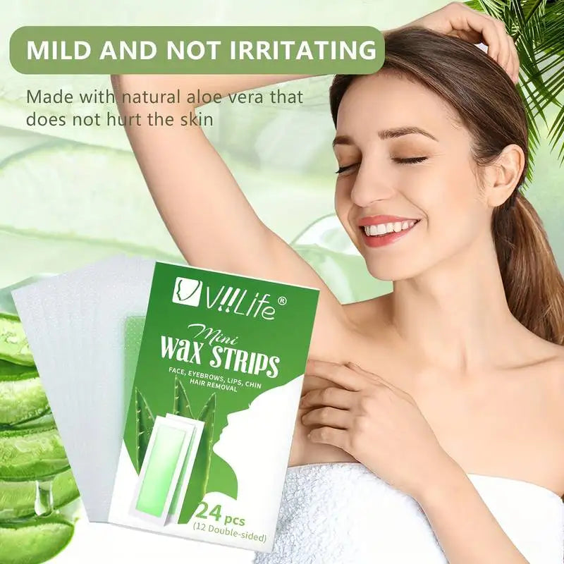 Facial Wax Strips – Aloe Hair Removal Kit for Face & Body (24, 48, 72 pcs)