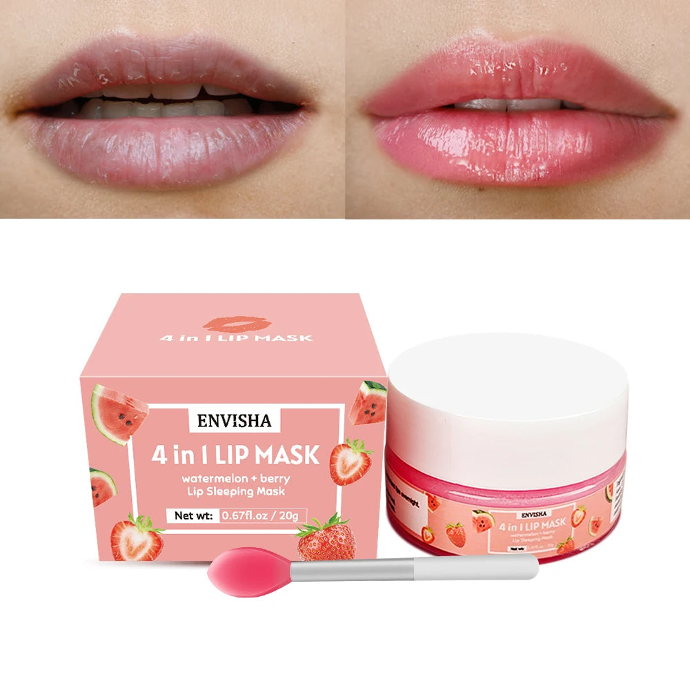 ENVISHA 4-in-1 Lip Care Set – Hydrating Lip Mask & Exfoliating Scrub for Dry, Chapped Lips
