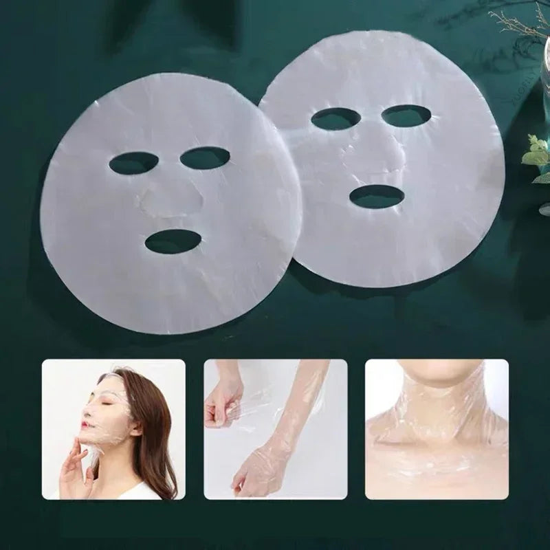 100Pcs Disposable Plastic Wrap Masks for Face, Neck & Nose – Hydration Booster for Facial Treatments