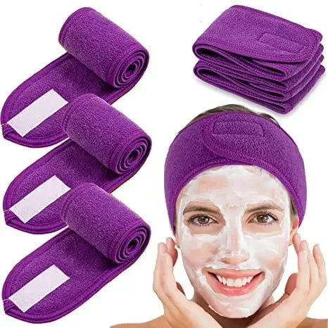 3PCS Adjustable Spa Headbands – Soft, Non-Slip Toweling Hair Wraps for Facial & Makeup