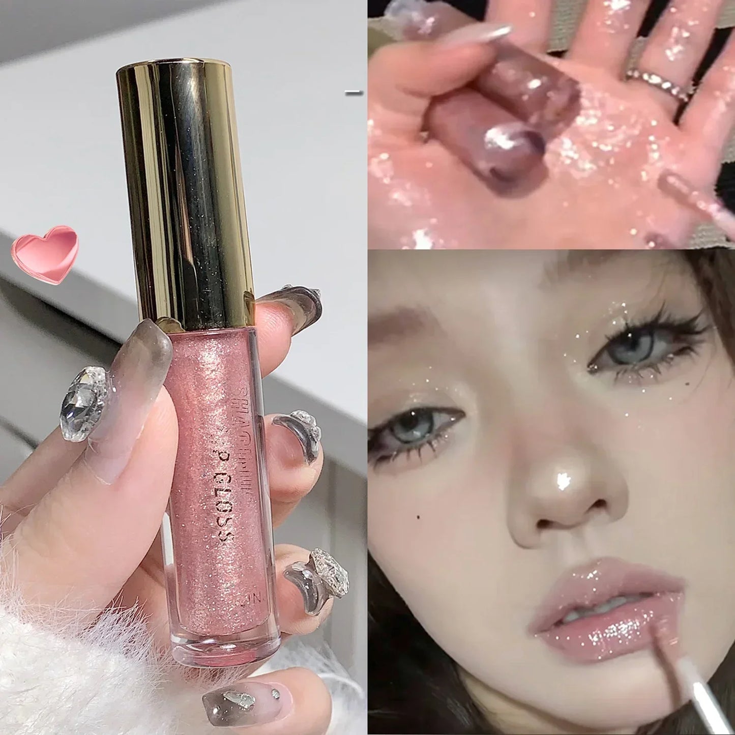 Diamond Glitter Liquid Lip Gloss – Shimmering Mirror Shine, Moisturizing Lip Oil, Plumping Clear Tint (10 Colors)