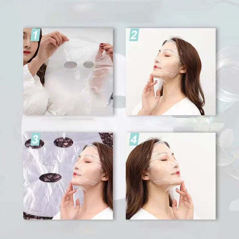 100Pcs Disposable Plastic Wrap Masks for Face, Neck & Nose – Hydration Booster for Facial Treatments