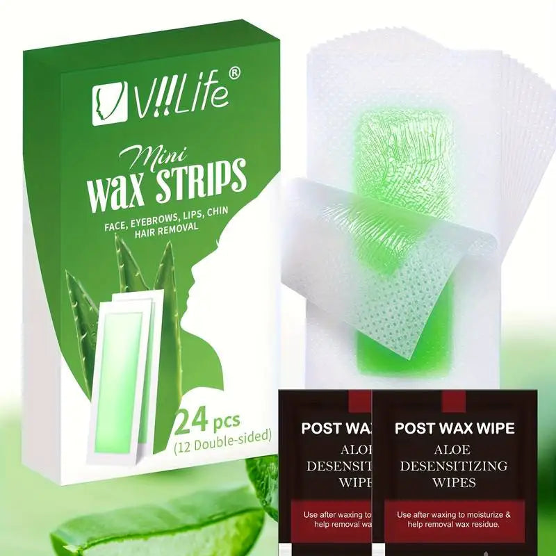 Facial Wax Strips – Aloe Hair Removal Kit for Face & Body (24, 48, 72 pcs)