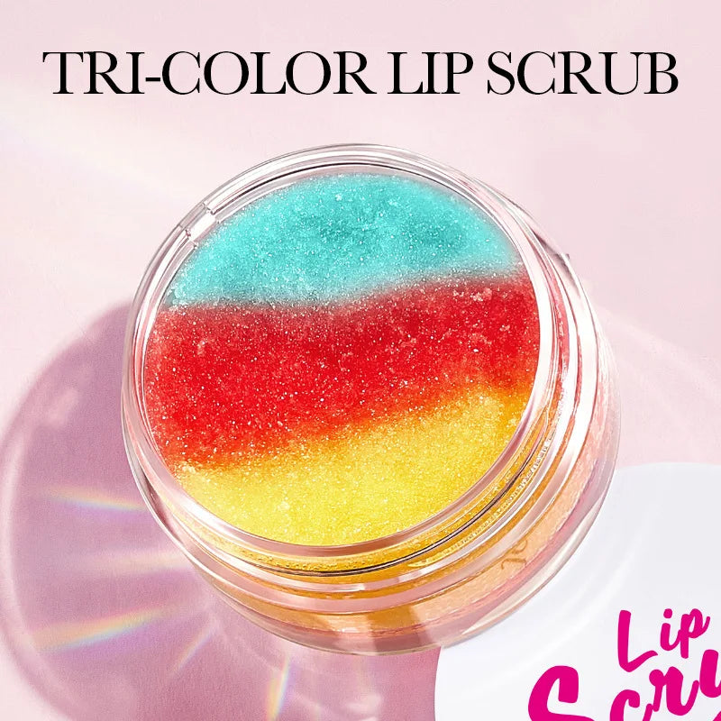 SADOER Rainbow Lip Scrub – 3-Color Exfoliating & Hydrating Lip Balm for Smooth, Plump Lips