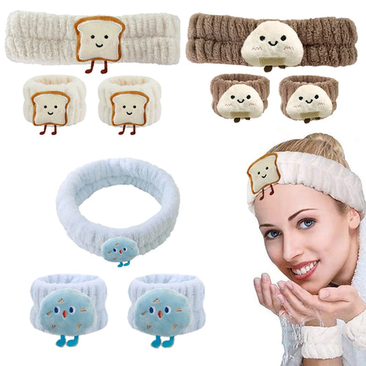 Spa Headband & Wristbands – Cute Absorbent Set for Face Washing, Skincare & Makeup