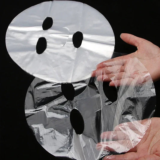 100Pcs Disposable Plastic Wrap Masks for Face, Neck & Nose – Hydration Booster for Facial Treatments