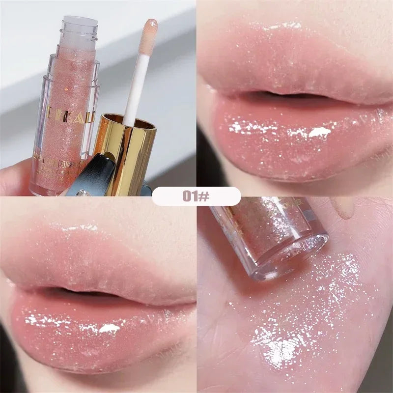 Diamond Glitter Liquid Lip Gloss – Shimmering Mirror Shine, Moisturizing Lip Oil, Plumping Clear Tint (10 Colors)