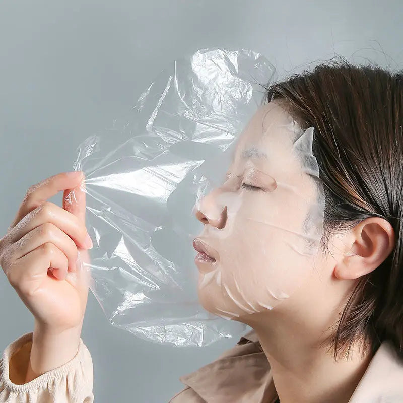 Disposable Transparent Face Wrap Film – Full Face PE Sheet Mask for Skincare & Beauty Treatments