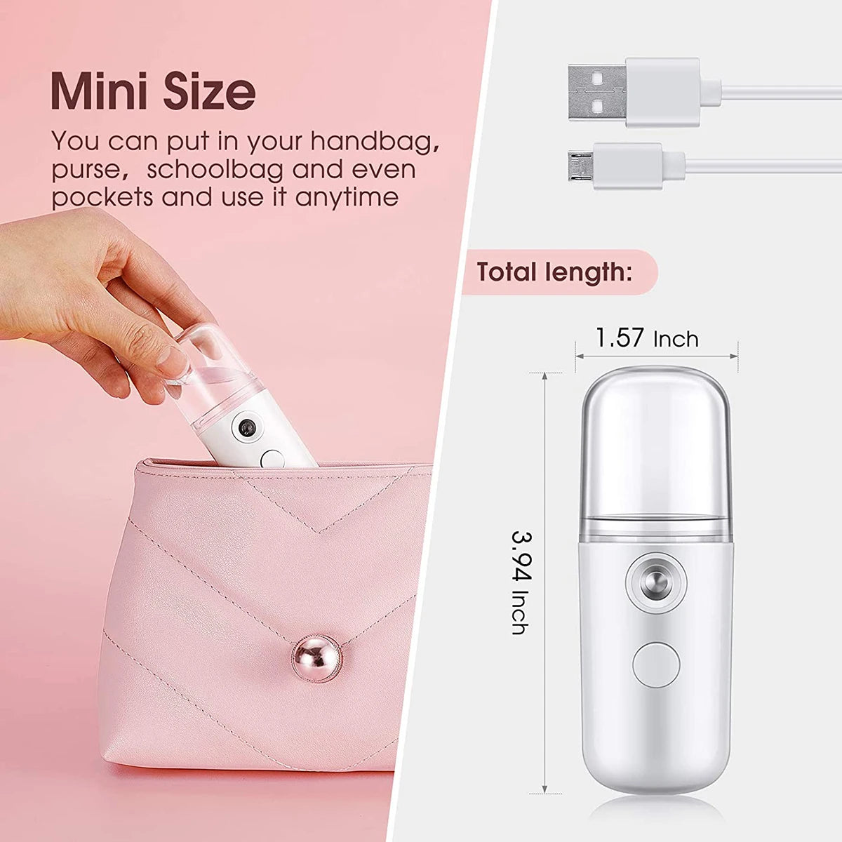 Mini Nano Mist Facial Steamer – 30ml Portable USB Rechargeable Cool Mist Hydrator for Skin