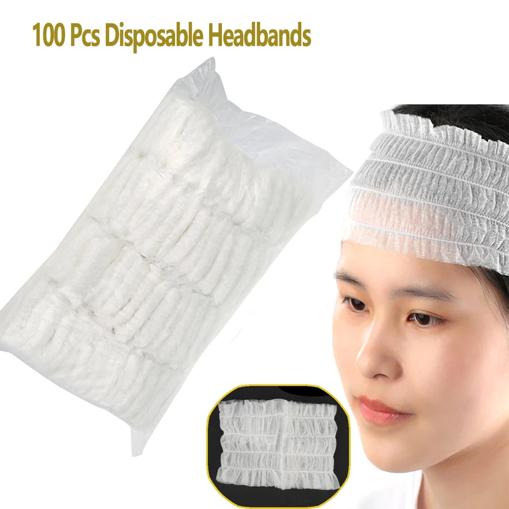 100pcs Disposable Spa Headbands – Soft Stretch Non-Woven Hair Bands for Facial, Skincare & Salon Use